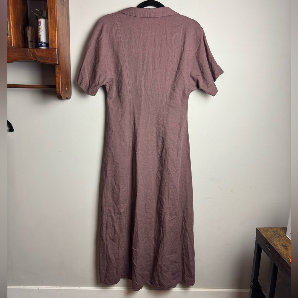 Madewell Linen Blend Button-Front Midi Dress Brown Mauve Size 0 - Picture 6 of 6
